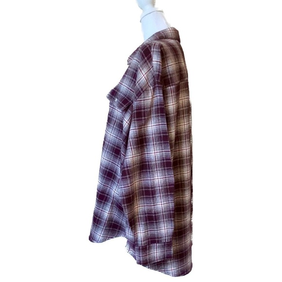 OLD NAVY Loose Flannel Boyfriend Shirt Burgandy and White Size XL - Picture 4 of 8